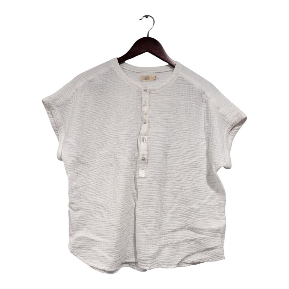 Faherty Desmond Blouse White Dream Organic Cotton Gauze Shell Button Top Size L